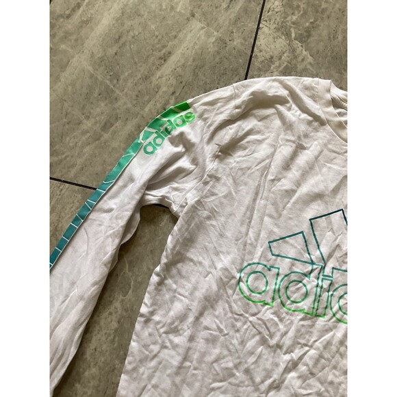 Adidas Shirt Youth XL 18/20 White Long Sleeve 3-Stripes Badge of Sport Logo Tee - Picture 3 of 5